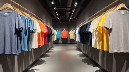 Interior of a clothing store showcasing a wide array of colorful t-shirts on display for sale.