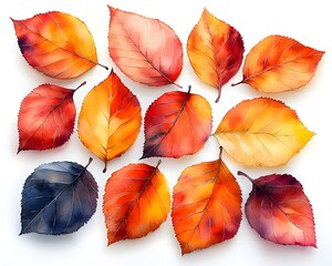 Obraz premium Warm Autumn Leaves in Vibrant Watercolor Tones