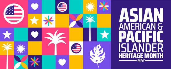 Asian American and Pacific Islander Heritage Month Geometric shape pattern background banner or poster design template with usa flag. observed every year in May. Holiday concept. Use to any Template. © Neelrong