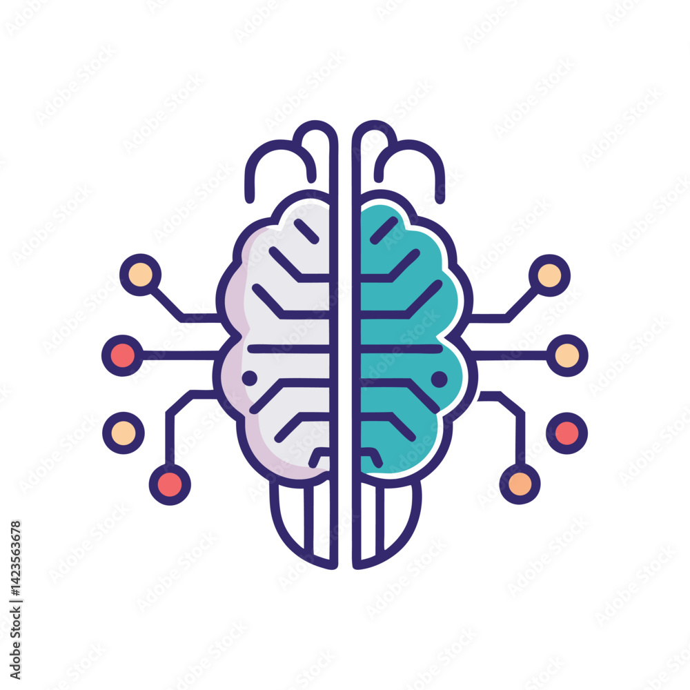 Poster minimalist logo representing a neuromorphic chip manufacturer, featuring a stylized brain design int