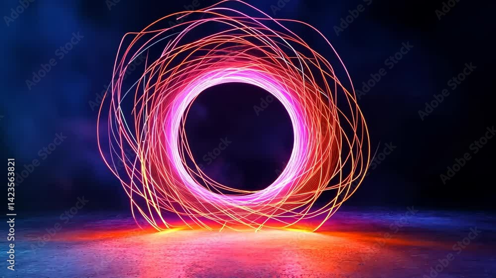 Poster light trails dance in mesmerizing patterns during an ethereal nighttime display in a vibrant setting