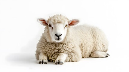 Fototapeta premium Fluffy sheep on pristine white background