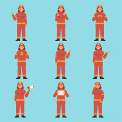Firefighter character set collection vector illustration