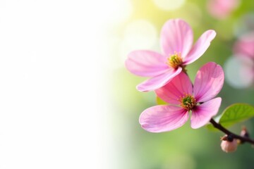 Fototapeta premium Delicate pink dogwood blossoms, vibrant green foliage White background , nature, flora