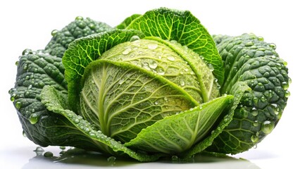 Fototapeta premium Fresh Organic Cabbage, Water Droplets, Garden Vegetable, Healthy Food, Tilt-Shift Photography