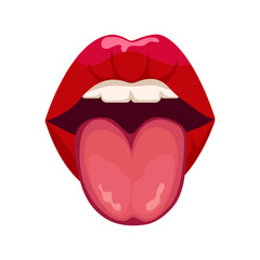 Female sexy lips with tongue sticking out. Vector design of mouth icons isolated on white background