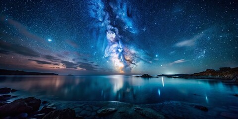 Obraz premium Night Photography: Salento Sea, San Foca, Italy - Starry Sky & Calm Waters