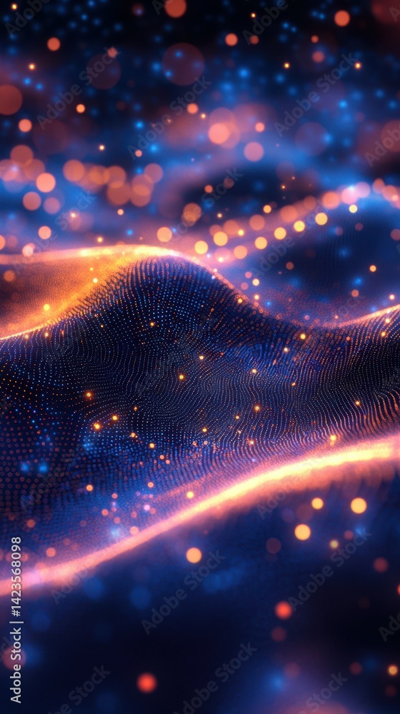 Poster colorful abstract wave pattern with glowing dots creating a dreamy atmosphere at night