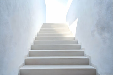 Fototapeta premium A serene stairway leading towards bright light, symbolizing hope, progress, and ascension in a minimalist architectural style.