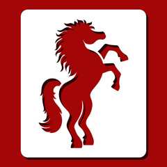 Stencil with a horse. Beautiful horse with developing mane stands on its hind legs with its hooves raised up. Template for plotter laser cutting of paper, fretwork, wood carving, metal engraving, cnc.