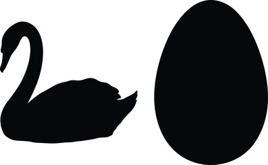Elegant Black Swan Silhouette and Egg Clipart for Design