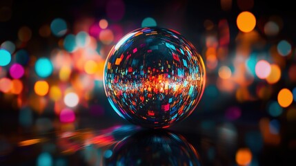 Vibrant disco ball casting colorful reflections, celebrating dynamic energy and abstract party vibes