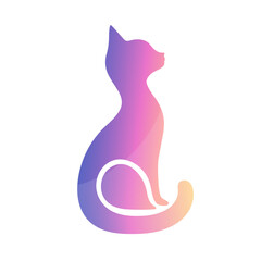 Cat logo with colorful gradient. Vector Illustration of sitting domestic cat.