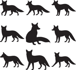Nine Fox Silhouettes Wildlife Animal Design Graphics