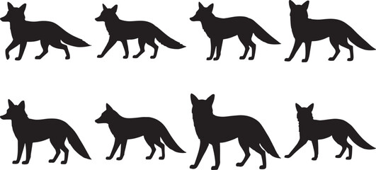 Eight Fox Silhouettes Wildlife Animal Set Design Graphic