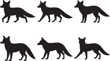 Six Silhouettes of Foxes Walking Elegant Animal Wildlife Clipart Design