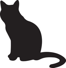 Elegant Black Cat Silhouette Sitting on White Background Pet Graphic
