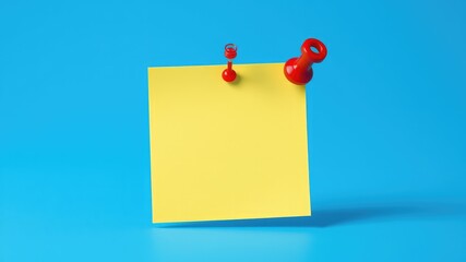 Minimalist Yellow Sticky Note on Blue Background with Red Push Pins, colorful sticky notes on a white background