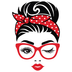 Mom Messy Bun illustration, Messy Bun Hairband clipart design, Messy Bun Design For Women