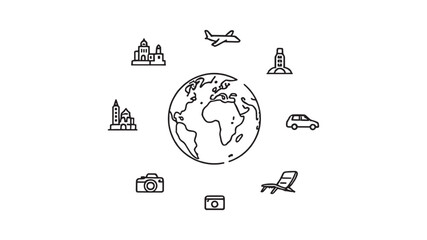 Global Tourism Infographic line art illustration for worldwide travelers