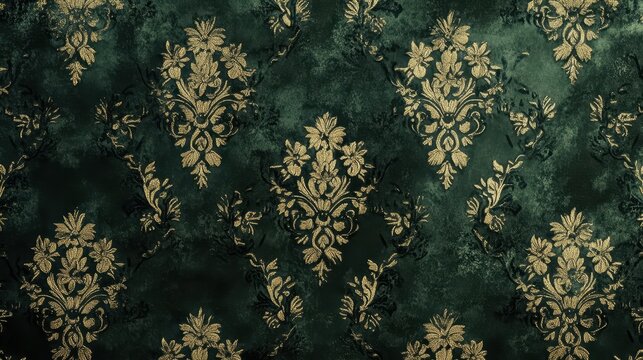 Fototapeta Midnight green wallpaper with floral damask background glow