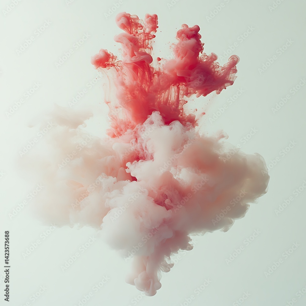 Poster red ink smoke splashing in water, isolated on a white background. the abstract shape is created by t