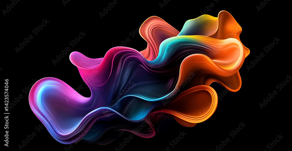 Poster a vibrant abstract design featuring colorful fluid shapes undulating and flowing in a harmonious gra