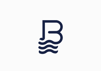 B + Water Waves Logo Design,  B LETTER LOGO DESIGN