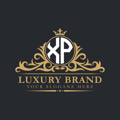 Luxury letter logo with crown initial monogram calligraphic.