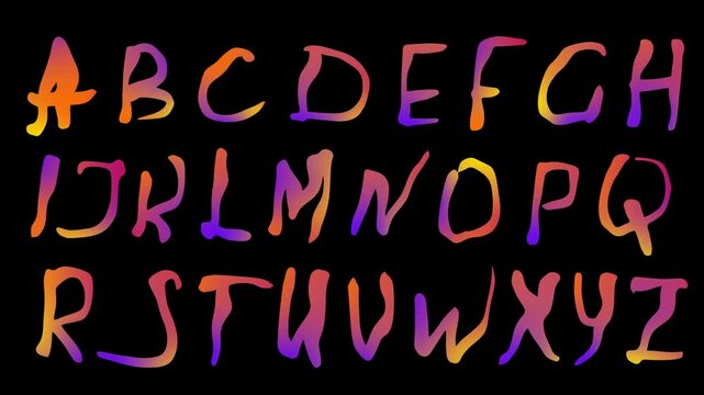Bright alphabet, flowing, dancing English letters. Alpha channel.