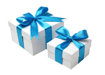 Obraz premium Isolated on white, a blue gift box with a ribbon bow presents a lovely object for any holiday celebration
