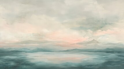 Obraz premium Wallpaper with misty green-pink tones and serene dawn backdrop