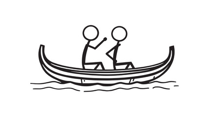 Gondola Ride for Two Line Art Illustration Scenic Waterway Journey