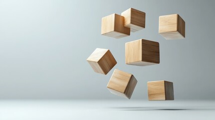 Floating Wooden Cubes, Studio, Minimalist Design
