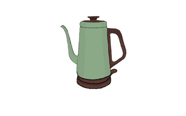 Vintage Green Electric Kettle Drawing for Kitchen or Home Decor Concepts