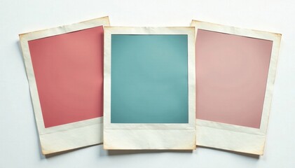 Fototapeta premium Overlapping Polaroid photo frames, antique & contemporary, white backdrop, classic, picture frame, old
