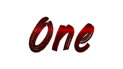 3D blood red word design of One on white background.	
