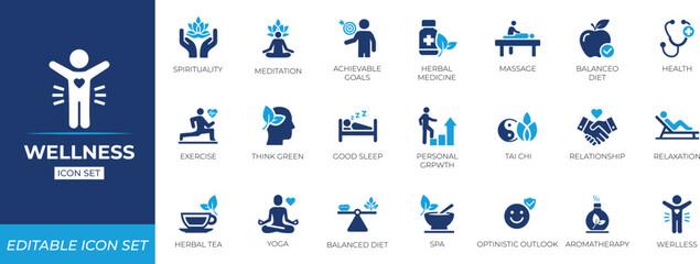 Wellness icon set. Solid icon collection design.