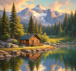 Obraz premium Illustration of spring landscape.