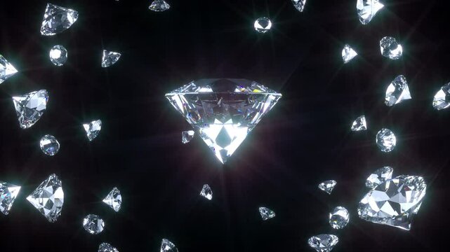 Crystal Rain of Diamonds with Light Effects and Alpha Channel &ndash; 4K a mesmerizing 3D animation of sparkling diamonds floating and rotating gracefully