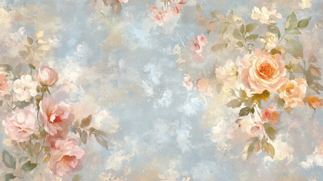 Hazy strokes of rose and blue form warm abstract wallpaper