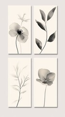 Elegant botanical art featuring monochrome floral and leaf arrangements