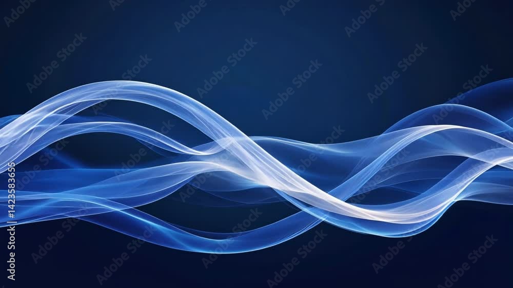 Poster beautiful abstract design of smooth blue and white waves on dark background, evoking movement and tr