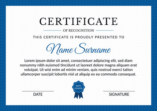 Certificate of recognition. A4 printable template, EPS 10