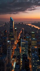 Obraz premium Chicago's urban skyline displays a vibrant sunset over its architecture and buildings