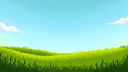 Pixel Art Landscape of Green Field and Blue Sky