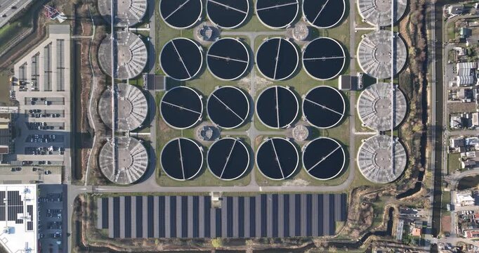 Waste water purification installation, basins for cleaning of contaminated water. Production of drinking water.