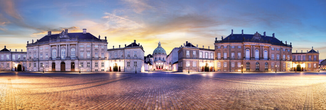 A panoramic shot of the home of danish royal family called by Amalienborg Palace, Copenhagen,Denmark