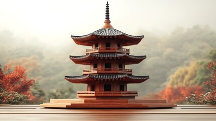Obraz premium Meditation wood temple captured in morning fog high resolution picture