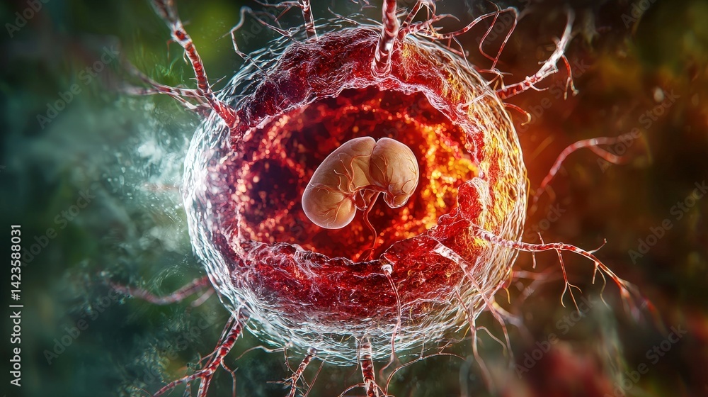 Poster Cell division and growth process microscopic view science illustration vibrant background conceptual visualization